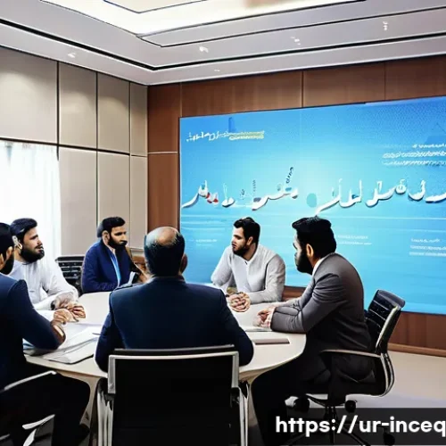 Home 32 사회책임 투자와 기업의 윤리적 결정 - A modern corporate office scene in Karachi, Pakistan, showcasing a diverse group of professional Urd...