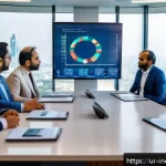 Home 23 사회책임 투자 성과 측정 방법 - A professional business meeting scene in a modern office in Karachi, Pakistan, featuring diverse inv...